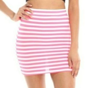 Pink and White Striped Mini Bodycon Skirt